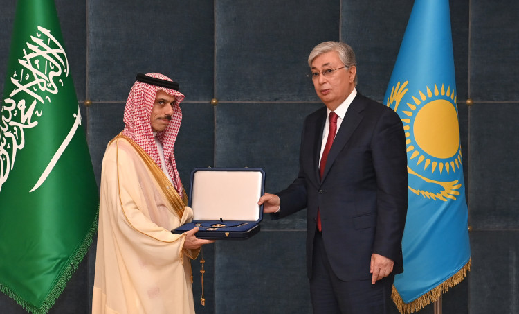 President Kassym-Jomart Tokayev awards King of Saudi Arabia Salman bin Abdulaziz Al Saud with the Order of Altyn Kyran